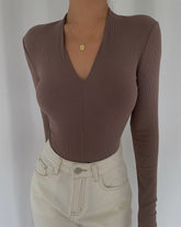 CannedPineapple Slim high stretch thin V-neck long-sleeved bottoming shirt